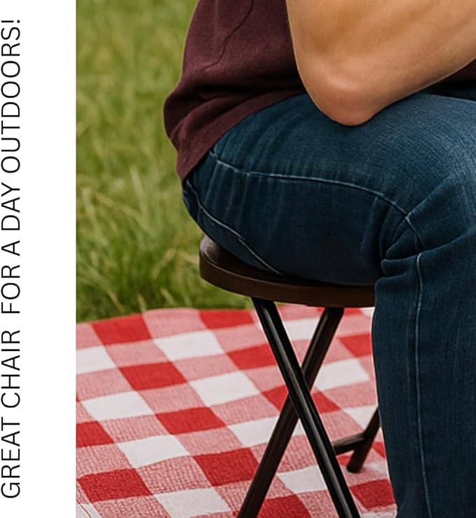 MOON FLOWER Portable Folding Chair with Wooden Seat | Ideal for Picnics Camping Trips or Outdoor Events Brown - No Back