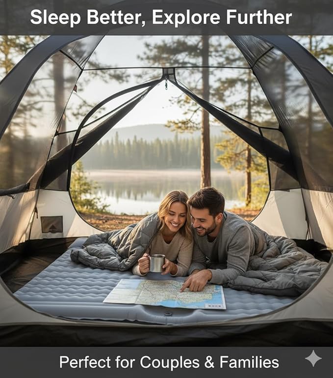 HI FINE CARE Double Camping Pad for 2 Person – Inflatable Sleeping Pad for Tent Camping &amp Backpacking – Lightweight Waterproof &amp Quick Inflation – 4” Thick for Camping Travel &amp Guests