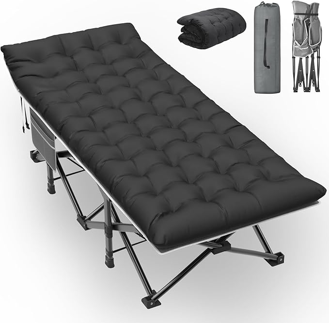 Slendor XXL Camping Cot Extra Wide Sleeping Cot for Adults 79 L x 32 W x 19 H Camping Bed with Mattress Pillow Carry Bag Outdoor Bed for Travel Guest Gray Cot