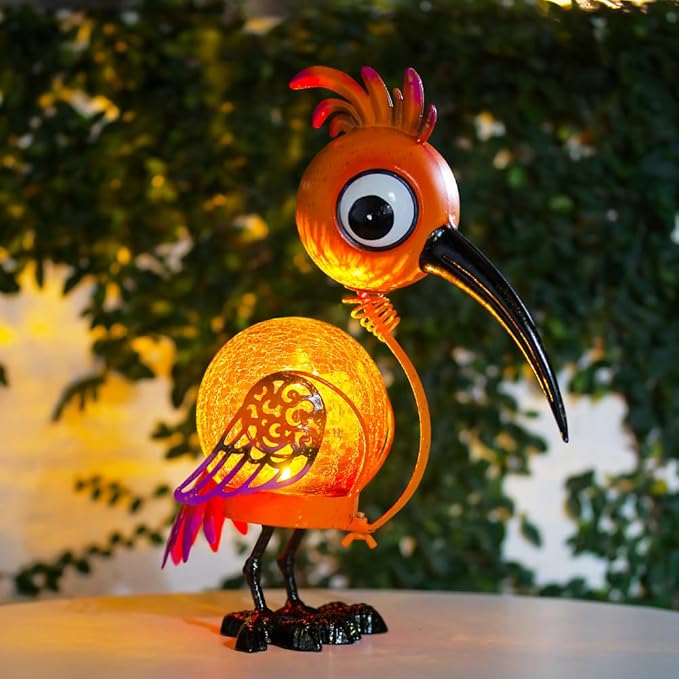 Chicken Solar Lanterns Outdoor Waterproof LED Solar Lights Crackle Glass Decorative Rooster Tabletop Lantern Garden Yard Art Patio Porch Decor Gift for Women Moms (Orange)