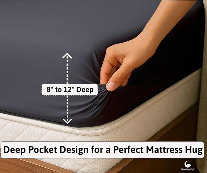 SlumberWell 4 Piece Luxury Soft Microfiber Fitted Bed Sheet Set for Campers 6 to 12 Inch Deep Pocket RV Bunk 35 x 79 Dark Grey