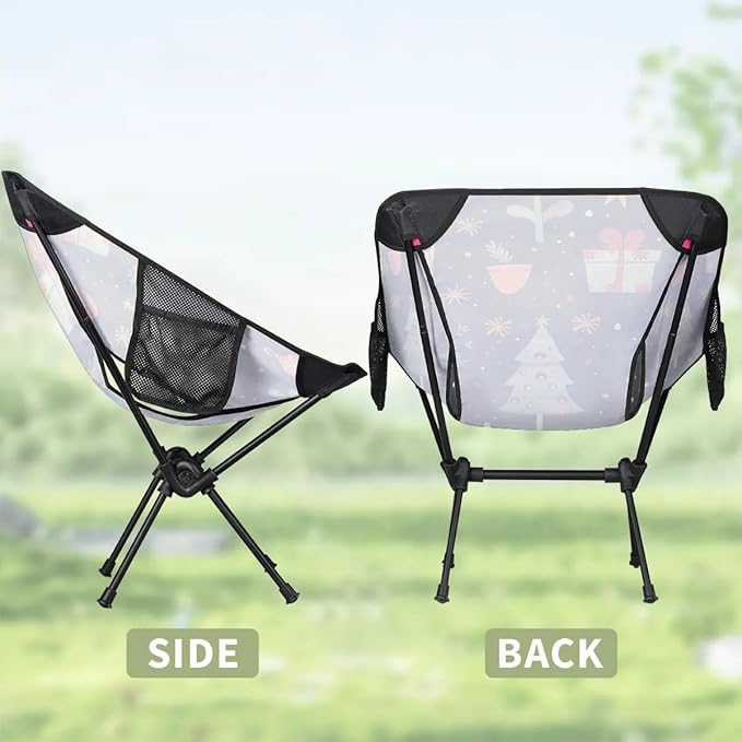 Portable Camping Chair Retro Xmas Tree Ultralight Folding Camping Chair Backpacking Hiking Chair with Cup Holder for Outdoor Travel Beach Picnic Festival Compact Portable 176 lbs Capacity