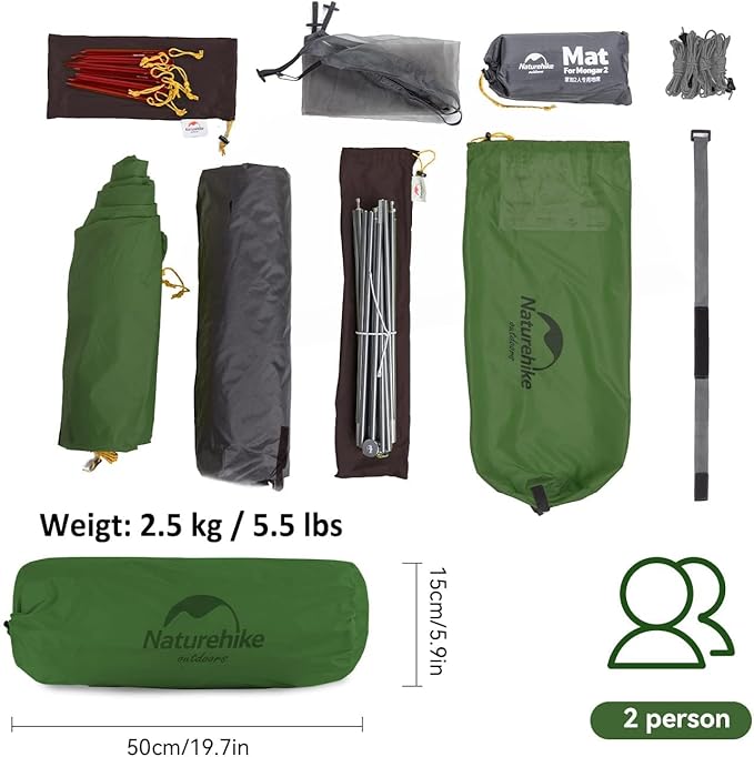 Naturehike Camping Tent 2/3 Person Double Layer Instant Easy Setup Waterproof PU2000mm 54 MPH Wind Resistance UPF 50+ Outdoor Tent for Camping Festivals Backyard Sleepovers