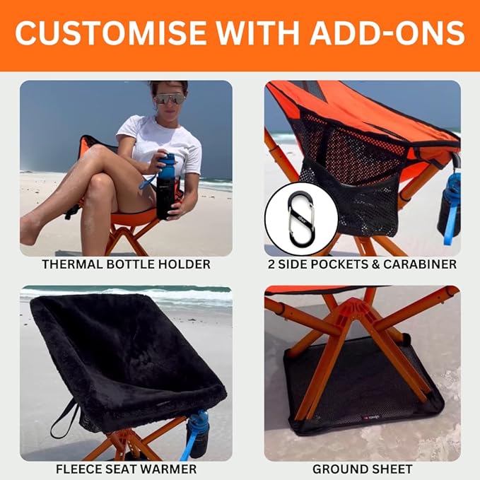 Campster2 Folding Camping Chair – Ultra Lightweight &amp Compact - Backpack Chair - 265 lbs Capacity – Comfortable Folding Chair with Carrying Bag - Ideal for Beach Hiking &amp Outdoor Use Orange