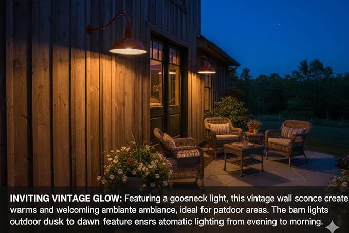 AGB101-AS20-RED Gooseneck Barn Light - Red Outdoor Dome with Incandescent Downlight | Wall-Mount Fixture for Patios Gardens Pathways and Large Outdoor Living Spaces