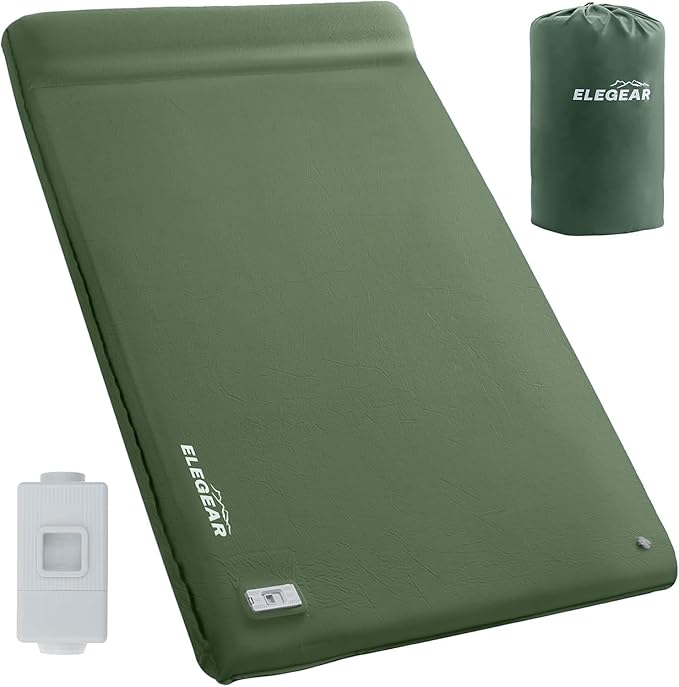 Elegear CumbreX™ Self Inflating Sleeping Pad Built-in Electric Pump 3.15 Ultra-Thick Memory Foam Camping Mattress Pad with Pillow Double Sleeping Pad for Camping R-Value 9.5 Foam Camp Pad - Full