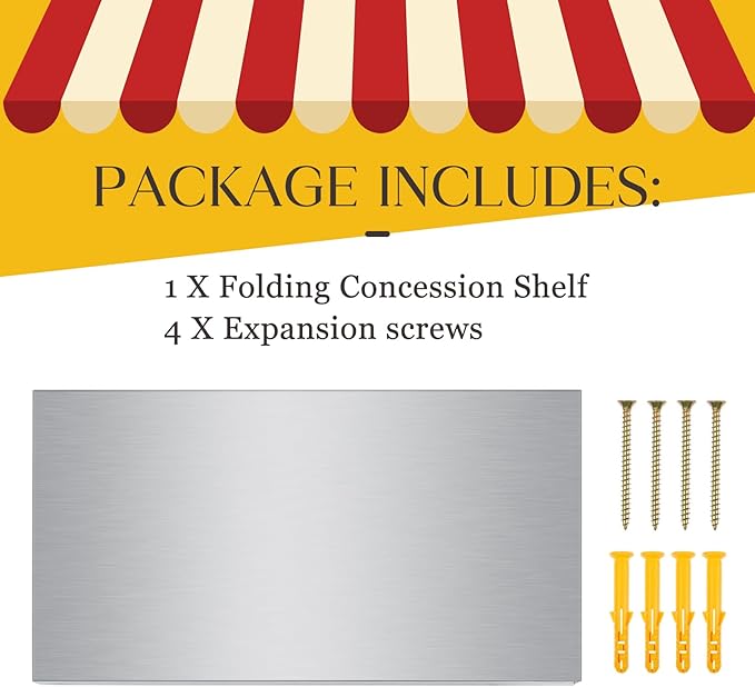 Stainless Steel Folding Shelf Wall Mounted Commercial Concession Serving Shelf for Food Truck Trailer Window Kitchen Restaurant Garage Utility Room(16x24)