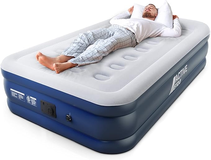 Active Era 20 Twin Air Mattress with Built-in Pump &amp Raised Pillow - Heavy Duty Puncture Resistant Waterproof Blow Up Bed