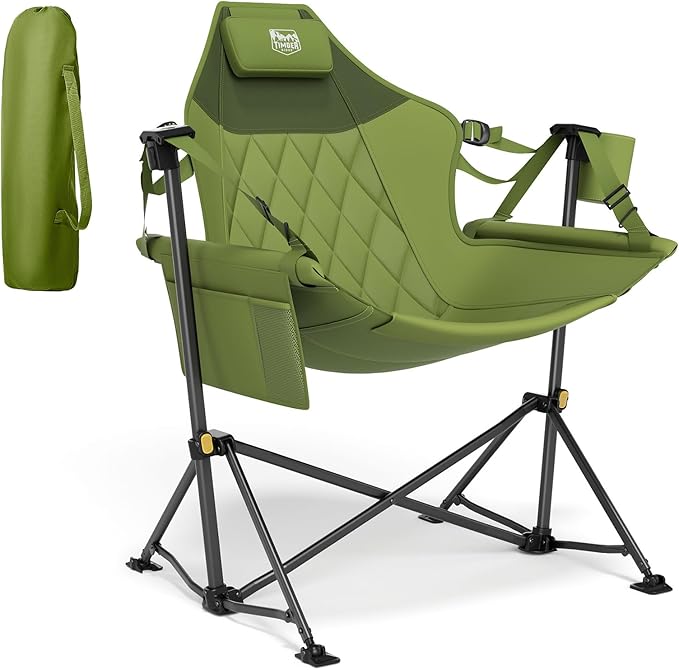 TIMBER RIDGE Hammock Camping Chair with Adjustable Backrest Heavy Duty Folding Hammock Chair Supports 300lbs Portable Hammock Chair for Camping Travelling and Patio Green