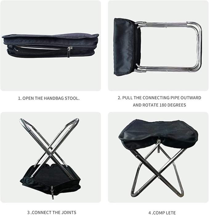 Portable Folding Camping Chair with Stainless Steel Frame Easy to Assemble Outdoor Lawn Chair Backpacking Chair for Sports Beach Hiking and Travel - Black