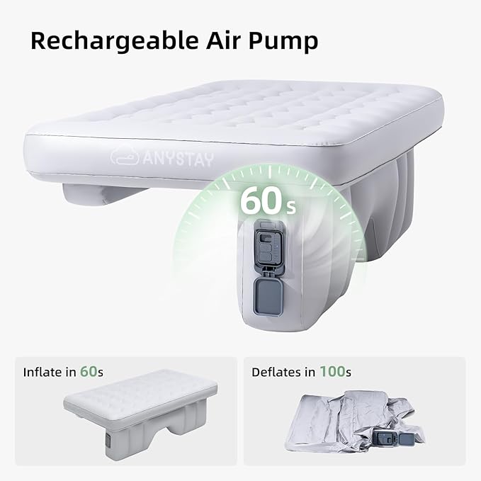 Car Back Seat Air Mattress - Universal Fit SUV/Sedan Inflatable Camping Mattress with Built-in Pump &amp Air Support Column Portable True Flat Gap-Filling Car Bed for Sleeping Roadtrip Travel