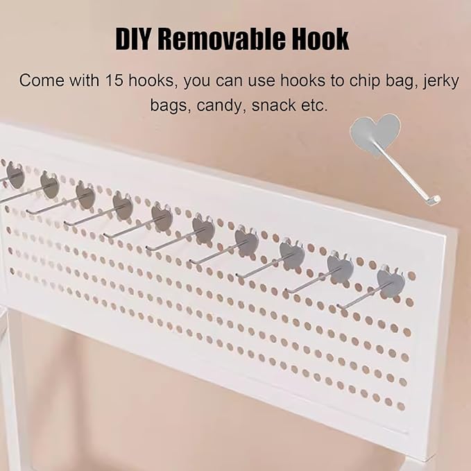 Supermarket Snacks Shelf with 15 Hooks &amp Wheels Large-Capacity Commercial Concession Stand for Drinks/Can/Toys/Candy Display Easy to AssembleBlack-4-Layer 60x27x142cm