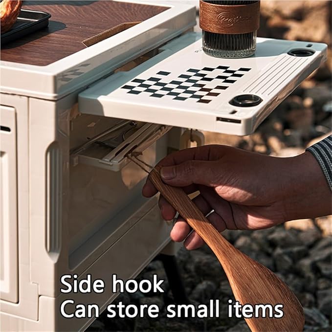 Plastic Camping Storage Box with Hooks Foldable Picnic Organizer Bin for Outdoor Gear Camp Kitchen or Car Trunk Portable Multi-Purpose Picnic Basket with Table