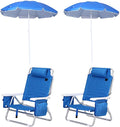 CDEN Backpack Beach Chair Sand Chair Beach Chairs for Adults 7-Position Reclining with Backpack Straps Cooler and Umbrella Cup Holder Outdoor Camping BBQ Travel Picnic (2 Pack)