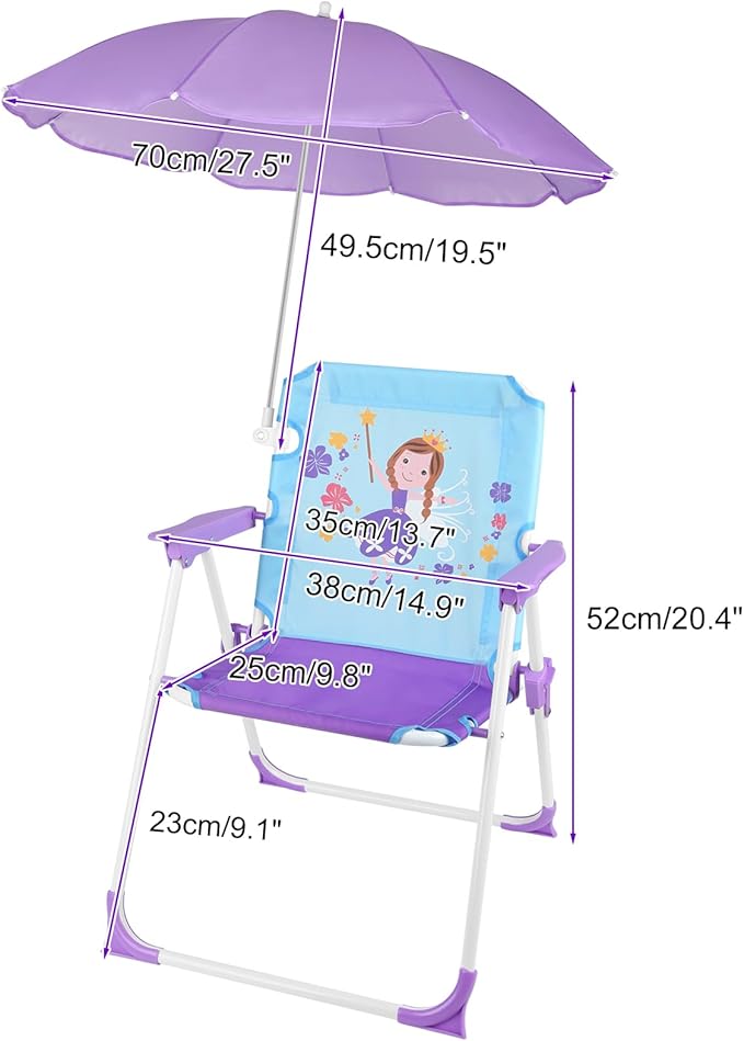 PLULON Kids Beach Chair with Umbrella Folding Lawn and Camping Chair with Summer Shade for Beach Pool Travel and Outdoor (for 1-5 Years Old)