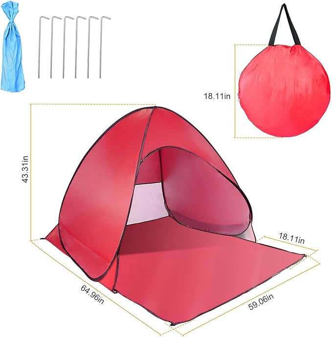 Pop Up Beach Tent Anti UV Automatic Sun Shelter Umbrella Portable Sun Shade Shelter for 2-3 People Outdoor Instant Pop Up Beach Shade Tent with Carrying Bag