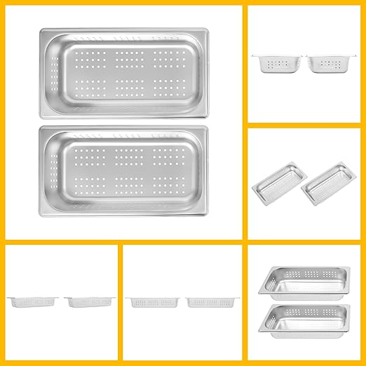 Hotel Pans 2-Pack 1/3 Size Stainless Steel Perforated Steam Table Pan--2 Deep Food Grade Anti-Jam Buffet Pan for Kitchen Drain &amp Steam Vegetable Dishwasher/Oven/Freezer Safe 12.75*6.89*2in