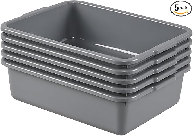 5-Pack 8 L Commercial Bus Box Tub Small Dish Bus Tubs Grey
