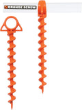 Orange Screw Ultimate Ground Anchors: Heavy Duty Screw-in Tent Stakes for High Wind Sand Canopies and Camping - Made in USA 100% Recycled Included T-Grip Tool - (Large 2 Pack)