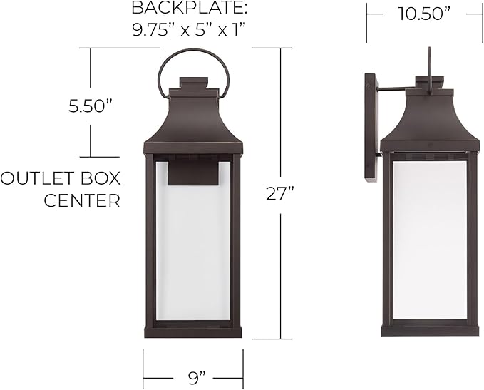 Capital Lighting 946441OZ-GL Bradford Night Sky Clear Glass Rectangular Outdoor Wall Lantern 1-Light 7 Watt 27 H x 9 W Oiled Bronze