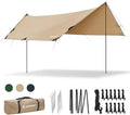 Bessport Camping Tarp 16×9.8FT with 2 Poles Portable Multifunctional Backpacking PU 3000mm Waterproof Rain Fly Hammock Tarp for OutdoorTraveling Hilking
