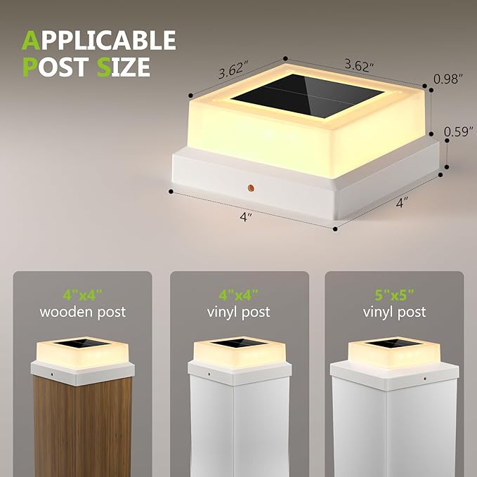 4x4 Solar Post Cap Lights 12pack Fence Post Solar Lights Outdoor Waterproof with Warm White LightingWhite Waterproof Cap Post Lights fit 3.5x3.5/4x4 Wooden/Vinyl Posts