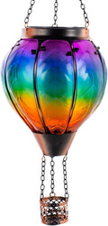 Solar Hot Air Balloon Lantern with Flame Hanging Glass Hot Air Balloon Solar Lantern Waterproof Decorative Outdoor Hot Air Balloon Solar Light for Outside Garden Patio (Purple Gradient)