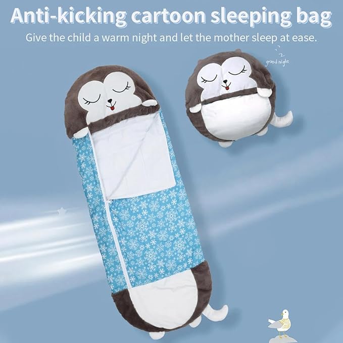 Cute Cartoon Sleeping Bag - Soft Flannel Warm Sleeping Bag for Boys Girls Portable Lightweight Camping Sleep Bag for Indoor Outdoor Travel Sleepovers Accessory Gift for Boys Girls