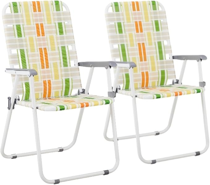 2 Pack Outdoor Beach Portable Lawn ChairLightweight Folding Chair for AdultsFolding Beach ChairPortable Backpack Foldable Camping Chairwith Armrestsfor Patio Pool Yard Garden (Yellow &amp Green)