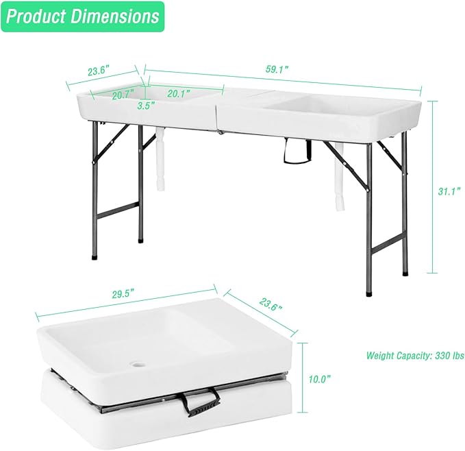 Party Ice Cooler Folding Table Fill and Chill Table with Drain Hose 5 Foot Beverage Ice Tables for Party Picnic BBQ Camping