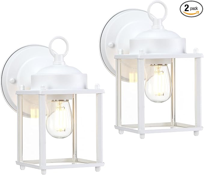 GRUENLICH Outdoor Wall Sconce Exterior Wall Lighting Fixtures with Clear Glass Front Porch Lighting Anti-Rust Outside Lights for Patio Doorway White 2 Pack