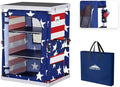 EAGLE PEAK Outdoor Folding Camping Table with Large 3-Tier Storage Organizer and Side Pockets Easy Set Up Portable Aluminum Camping Kitchen American Flag