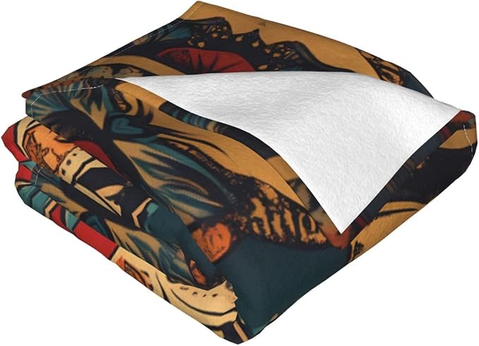Retro Pattern 50x40 Printed Soft Fleece Blanket for Sofa Bed and Camping - Cozy Blanket for Travel Picnics Nighttime Use