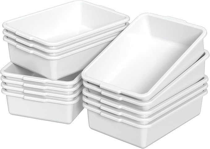 Kekow 12-Pack Plastic Bus Box 13 L Commercial Bus Tubs (White)