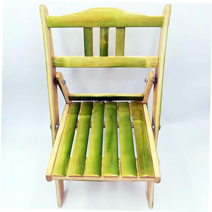 Mikikit Natural Bamboo Folding Stool with Backrest Lightweight Space-Saving Chair for Home Outdoor Use for Students and Crafts Easy No-Install Design