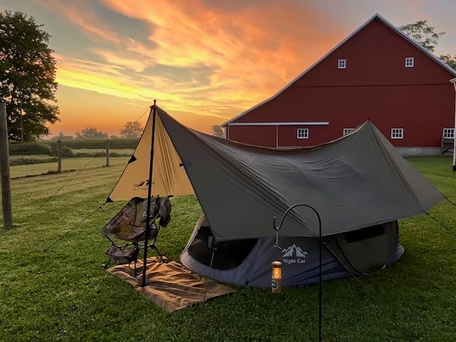 Night Cat Pop-up Camping Tent with Waterproof Tarp: 2 Person Tent Waterproof Instant Easy Setup Family Tent Combo Set