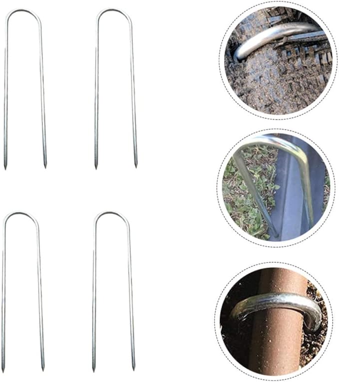 4Pcs U Shaped Ground Pegs for Outdoor Camping Heavy Duty Landscape Pins for Tents Trampolines and Awnings Lightweight and Portable for Hiking and Picnics