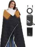 Heated Blanket Battery Operated with Detachable Hood for Camping 12V Cordless Wearable Blanket with 15000mAh Battery Camping Blanket Throw Shawl Indoor Outside(Black)