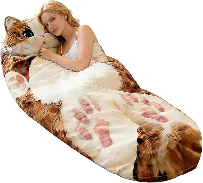 Adorable Cat Envelope Sleeping Bag 69x32inch Camping Sleeping Bags Warm &amp Cool WeatherLightweightWaterproof Sleeping Bags for Adults &amp KidsTravelingand OutdoorsCamping Gear Equipment
