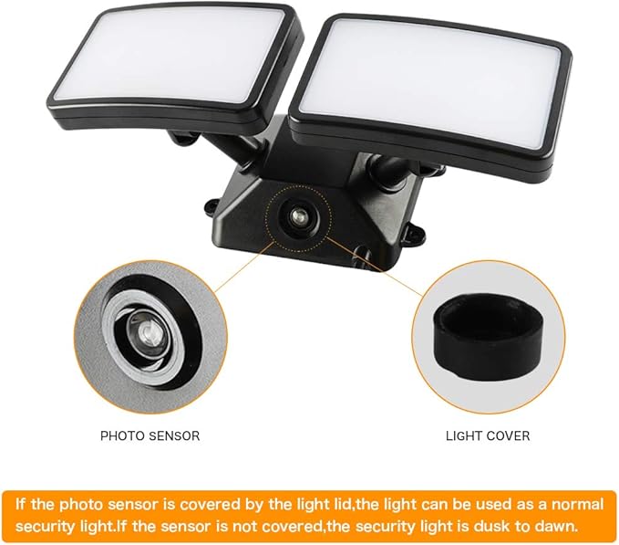 FAGUANGAO Dusk to Dawn LED Security Light18W Plug in Flood Light Outdoor5000k Daylight1600lm IP55 WaterproofAdjustable 2 Heads Wall Light for Garage Porch Yard BlackStreet