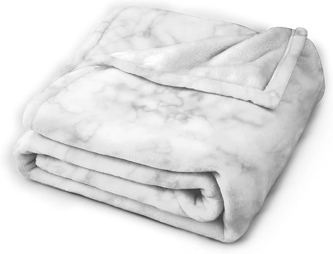 60X50 White and Grey Smoke Marble Lightweight Flannel Blanket - Soft and Breathable Polyester Suitable for Travel Camping and Home Decoration