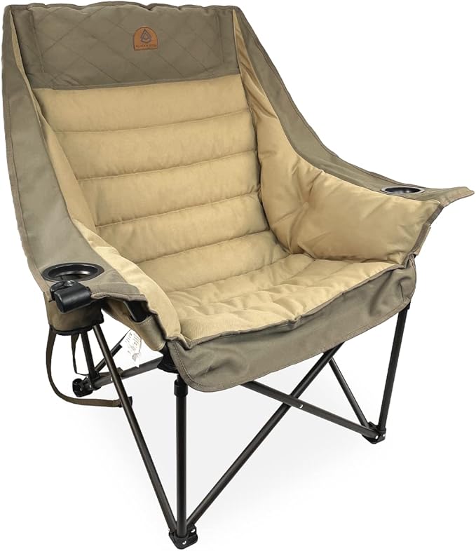 Black Sierra Deluxe Padded Camping Chair for Sports &amp Outdoors Oversize XL Outdoor Folding Chair Supports 400 lbs Heavy Duty Seat w/Dual Cup Holders/Carry Bag Perfect for RV Tailgating Glampin