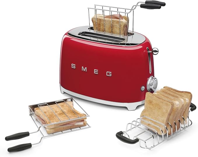 SMEG TSSR01 Sandwich Rack Set – 2-Piece Stainless Steel Toasting Cages with Anti-Heat Handles – Compatible with SMEG TSF01 &amp TSF03 Toasters