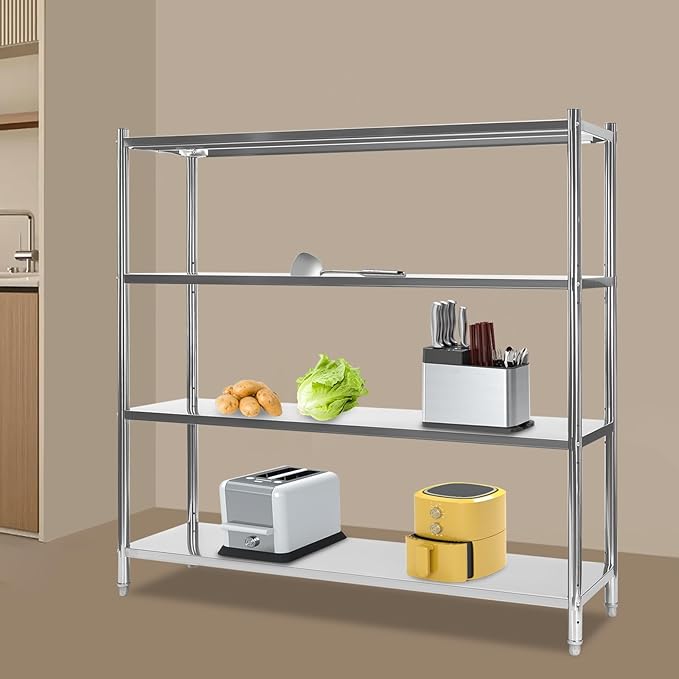 Stainless Steel Shelves59.1x17.7x61 Inch 4 Tier Shelving UnitAdjustable Height Stainless Steel Storage Shelf for Shopping MallsSupermarketsConvenience Stores (529lbs)
