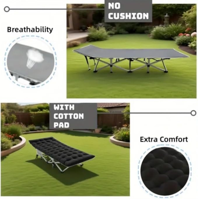 75-inch Extra-Large Folding Outdoor Camping Bed with Mattress Portable Folding Guest Bed Heavy-Duty Sleeping bedwith Storage Bag Suitable for Travel and Leisure