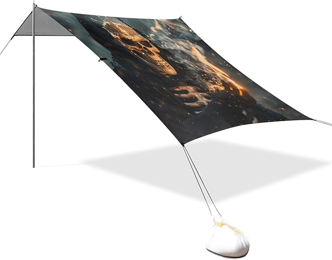 ALAZA Halloween Skull Witchy Beach Tent Sun Shelter UPF50+ Protection Beach Shade Canopy w/ 4 Sandbags for Outdoor Camping Fishing Backyard Fun Picnic 10x9 ft