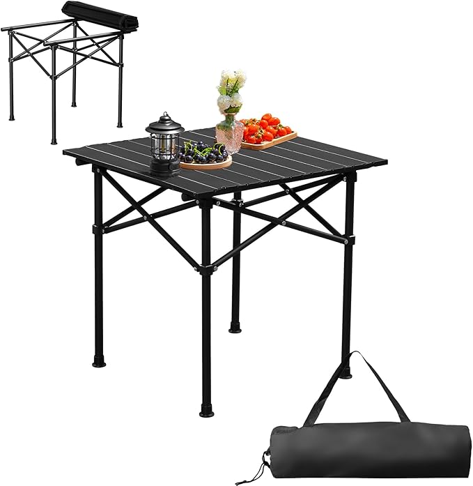 Folding Camping Square Table Portable Beach Table for 2-4 Persons Ultralight Collapsible Tables with Carry Bag Outdoor Camp Tables for Travel Hiking Backyard BBQ PartyLoads 220 Lbs 20x20 InBlack