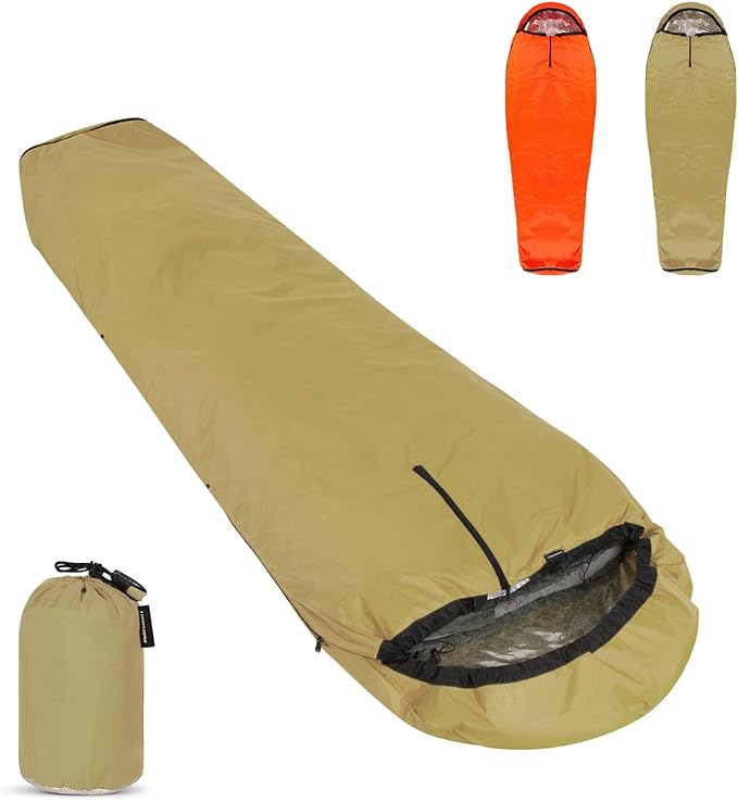 Emergency Sleeping Bag Thermal Bivvy Lightweight Survival Sleeping Bags Thermal Bivy Sack Portable Compact Waterproof Reusable for Camping Hiking Outdoor Activities