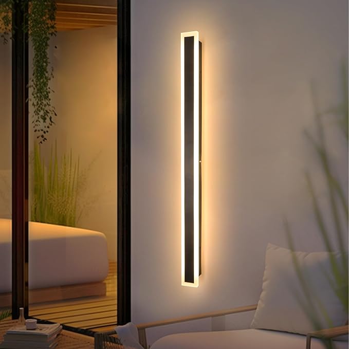 47.2In Modern Wall Light Outdoor Wall Sconces for House Exterior Wall Light Fixtures Black Linear Wall Sconce for Garage Porch Stairway (Warm Light)