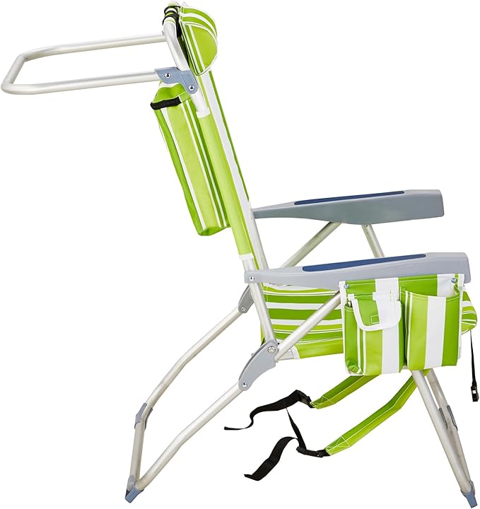 JHshop Reclining Backpack Beach Chair Folding Beach Chair for Adults Lightweight Beach Chair High Back Beach ChairsLightweight Folding Beach Camping Chairs Green Stripes 63 x 70 x 99cm